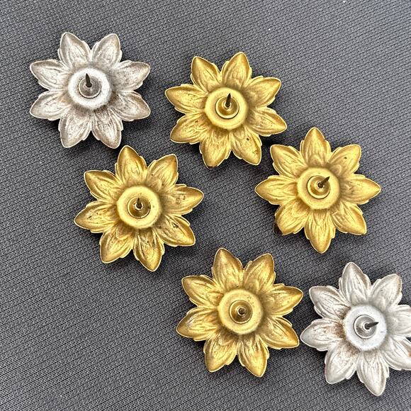 VTG Curtain Tie Backs Floral Push Pin Tack Button Flower Gold Pink Metal Lot 6 - Picture 6 of 14